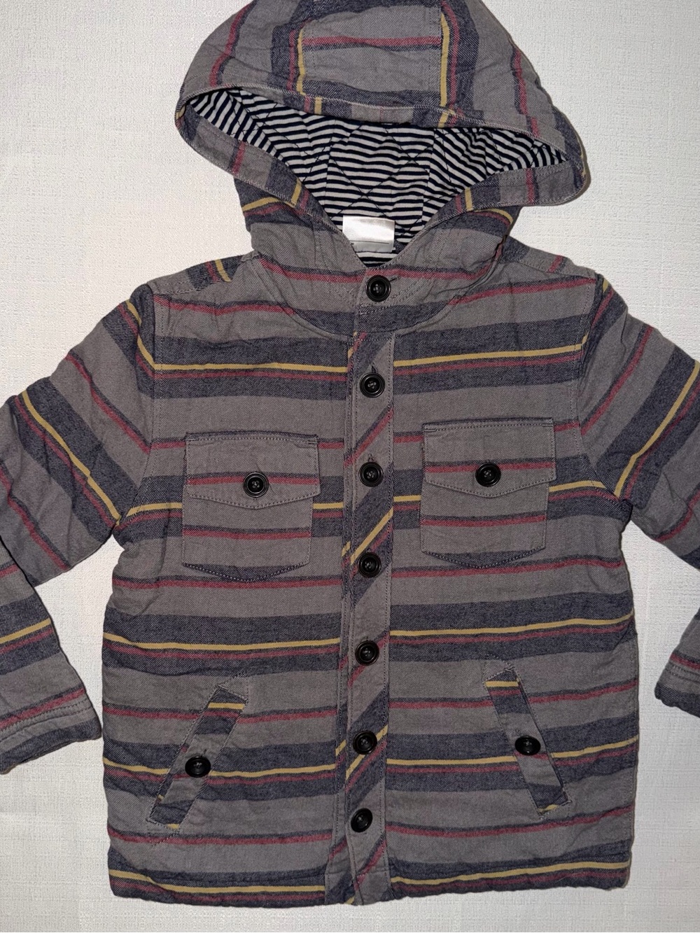 Striped Hooded Kids Jacket in Gray